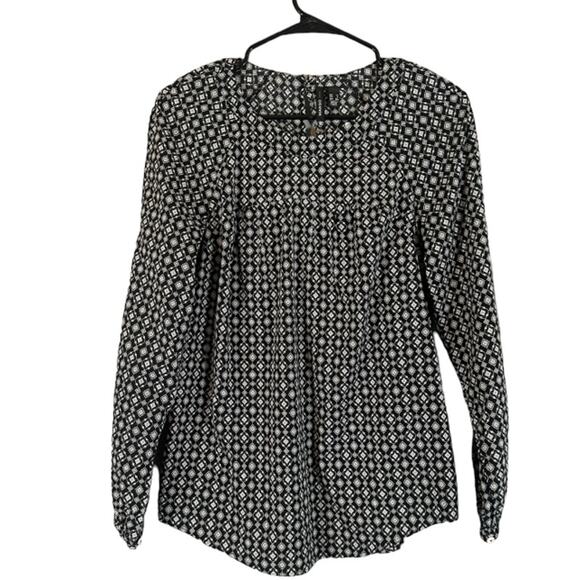 Mango Black & White Paisley Long Sleeve Office Attire Blouse Women Sz 2 - Picture 1 of 7